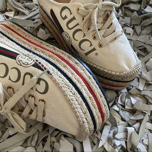 Authentic Gucci Cream GUCCI Signature Espadrilles